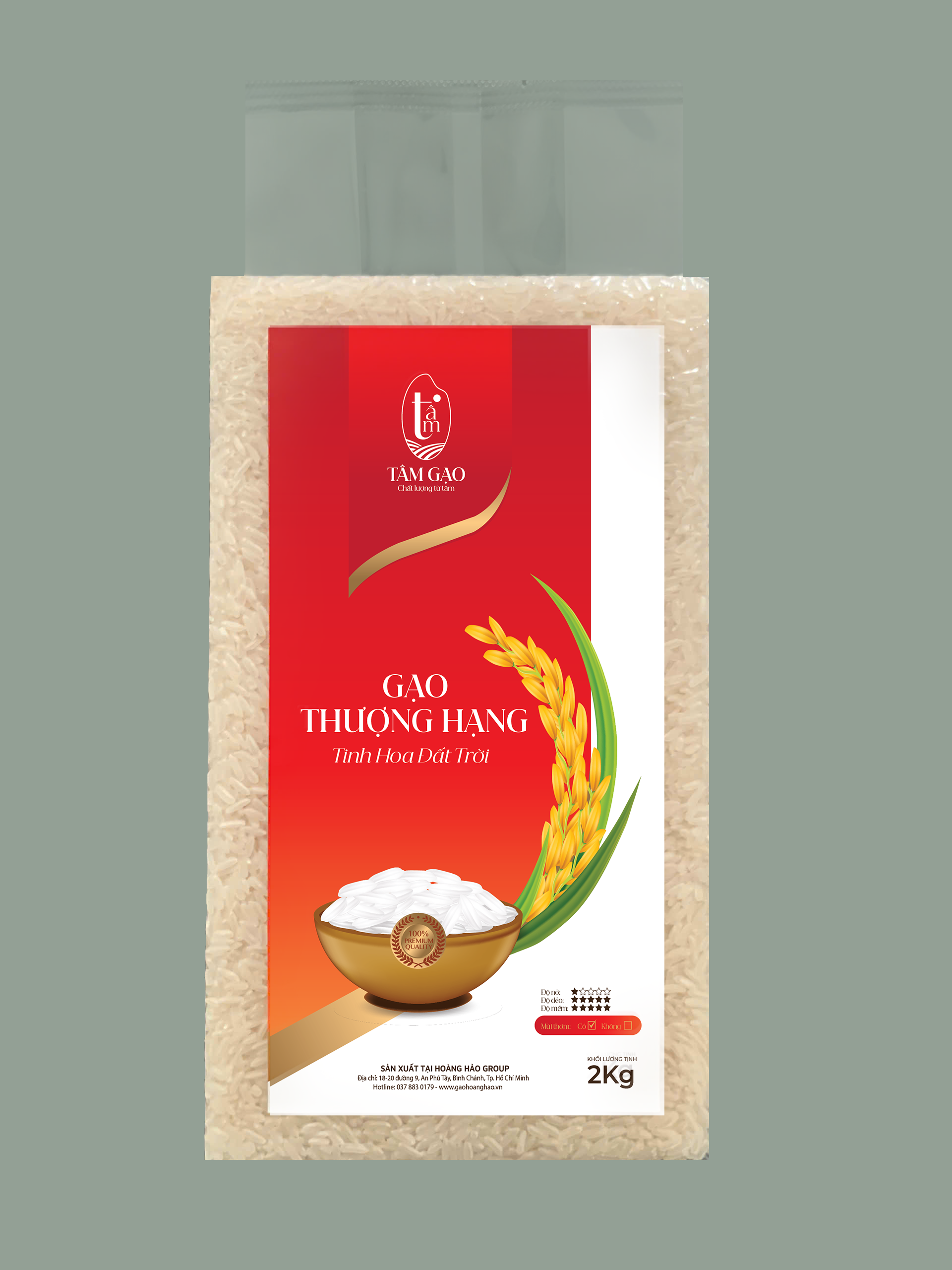 gạo thượng hạng 2 kg mặt trước