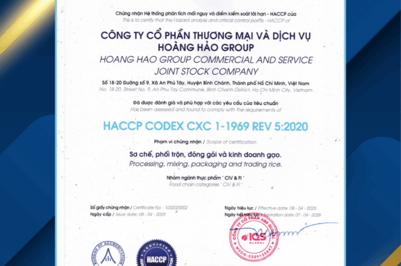 Tâm Gạo | Hoàng Hảo Group – Đạt Chứng nhận HACCP, bước đi khẳng định chất lượng vượt trội