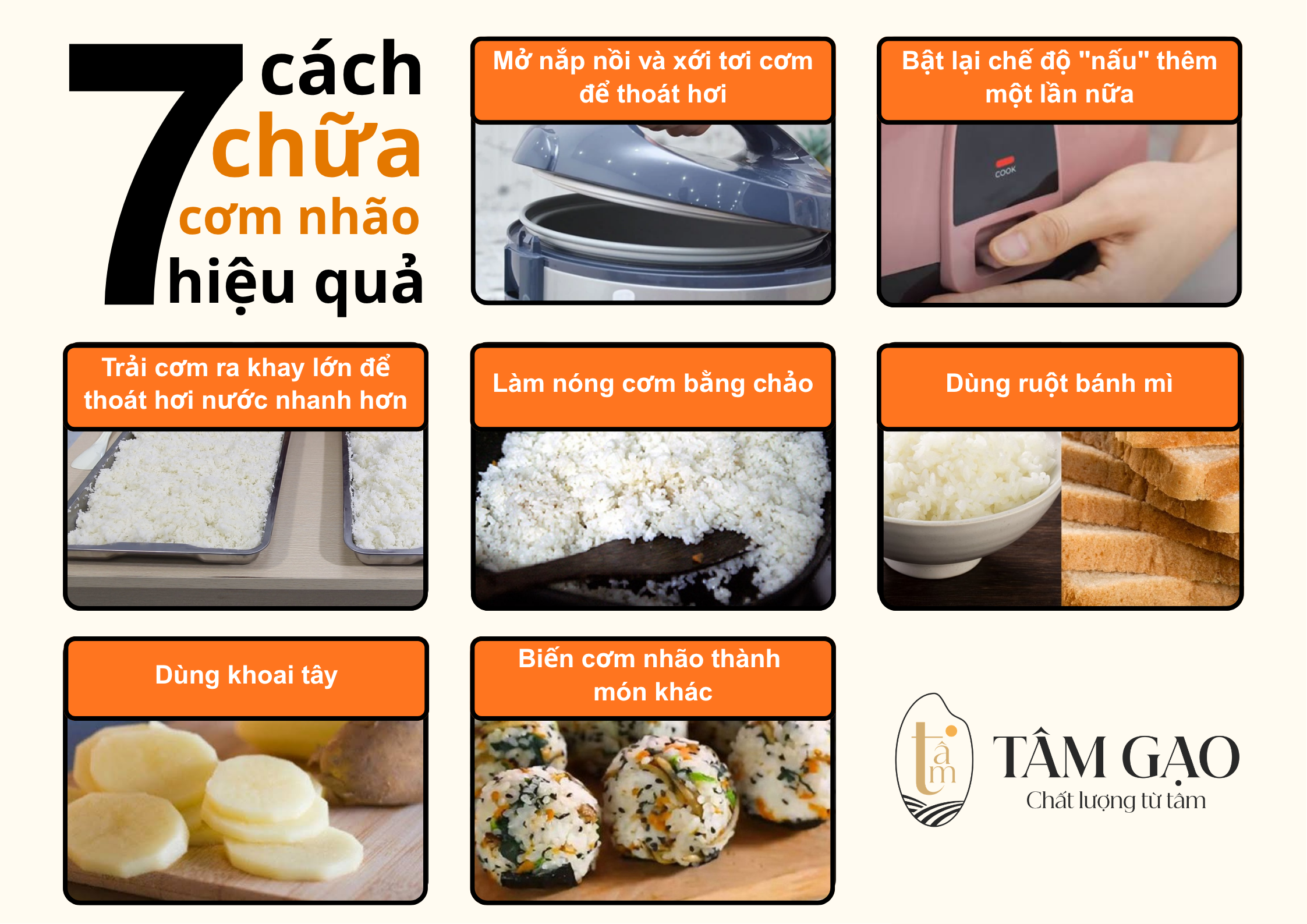 Cơm bị nhão, 7 cách chữa cơm nhão | Tâm Gạo